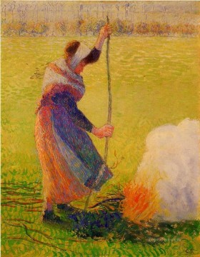 Camille Pissarro Painting - woman burning wood Camille Pissarro